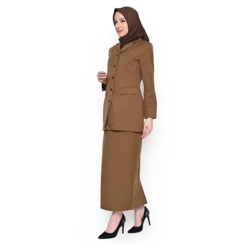 Blazer Wanita Pemda pundak Pangkat Jas Safari PNS ASN Coklat tua kode 7009 Polos 1
