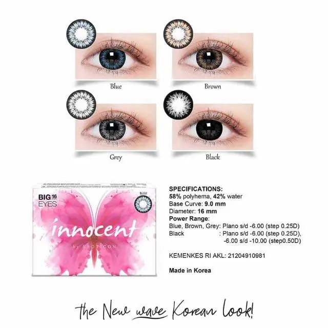 Paket Softlens Normal X2 INNOCENT 16mm BIG EYES + Cairan Soflens 60 ml Gratis Tempat Soflen 8