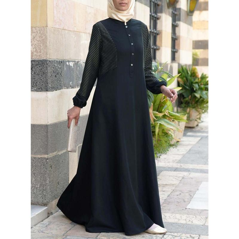 2024 New Arabic Ethnic Style Solid Color Button Patchwork Women's Muslim Long Robe 5