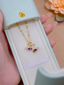 Kalung Titanium Wanita Terbaru  Liontin Angsa Dua Pecah Kopi Pendi  Anti Karat Anti Luntur Selamanya