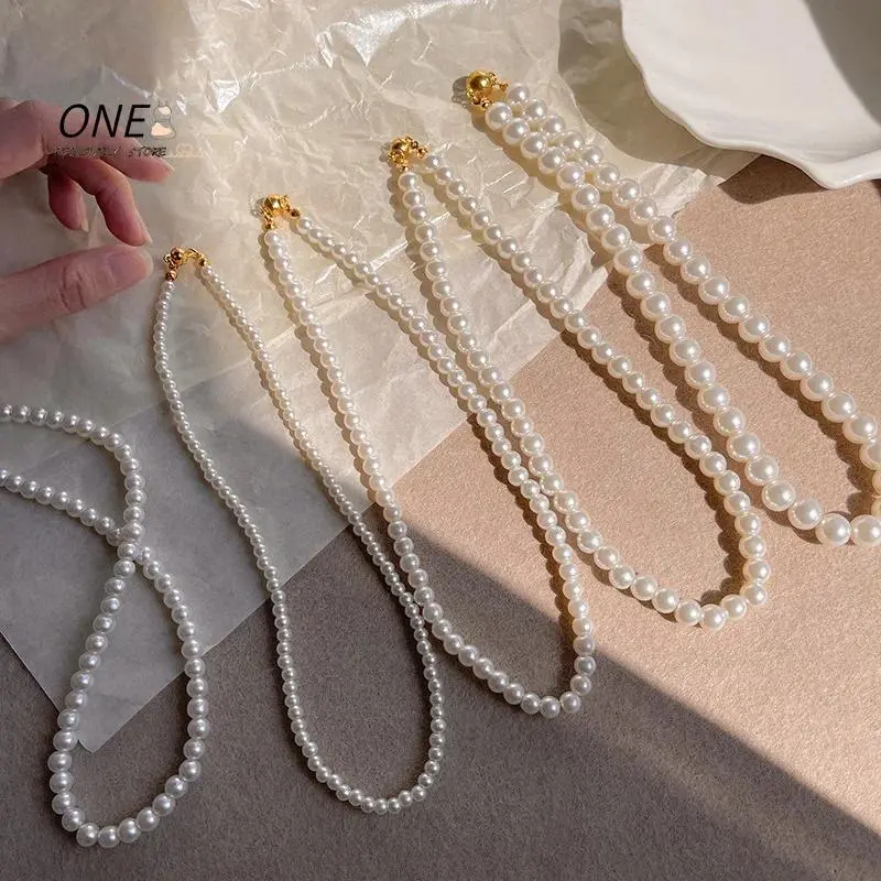 Vintage White Imitation Pearl Beads Choker Necklace For Women Girls Elegant Handmade Chain Necklace Wedding Jewelry tennis bracelet