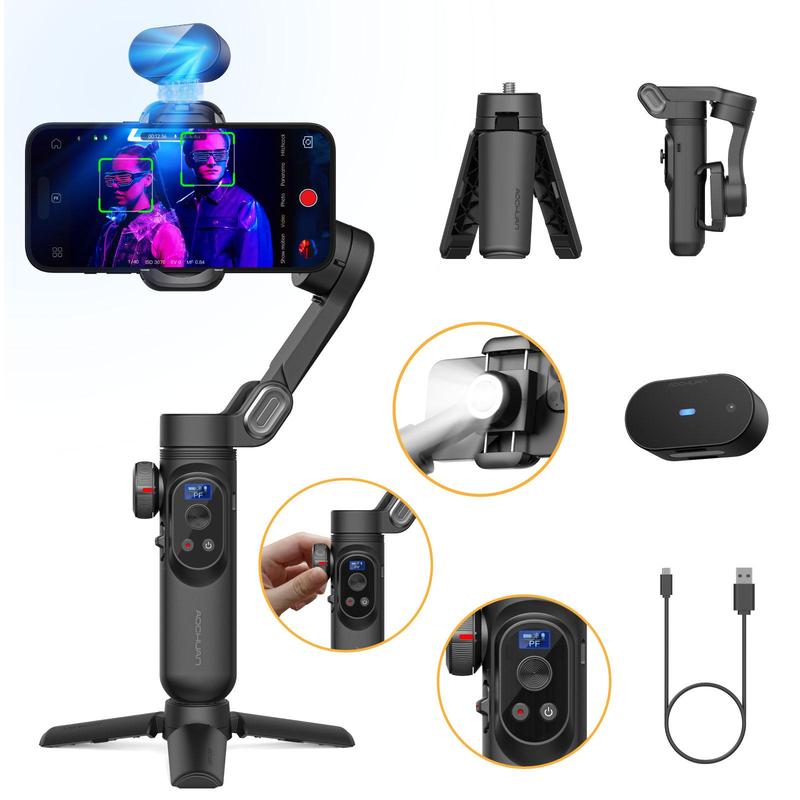 Product Introduction of 3-axis Cellphone Camera Stabilizer, AI Visions Sensor for Face Tracking, Wireless Selfie Stabilizer Camera Gimbal Compatible with iPhone & Android Smartphone for Vlog Recording, Stocking Fillers Gift 0