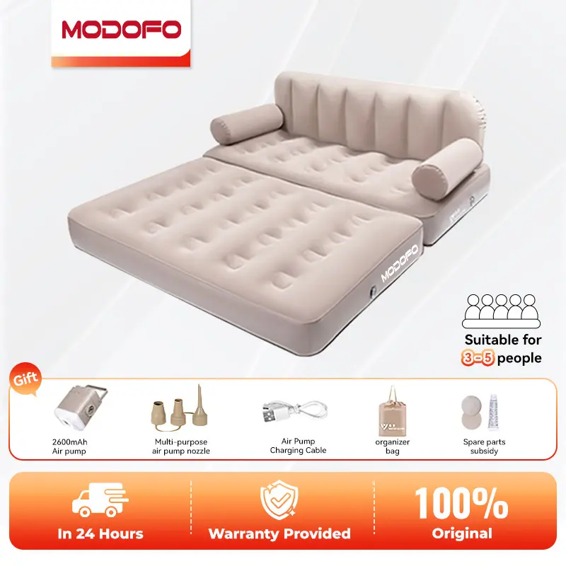 MODOFO Folding Inflatable Sofa Bed Outdoor Camping Flocking Portable Air-bed Lazy Beds Double Single