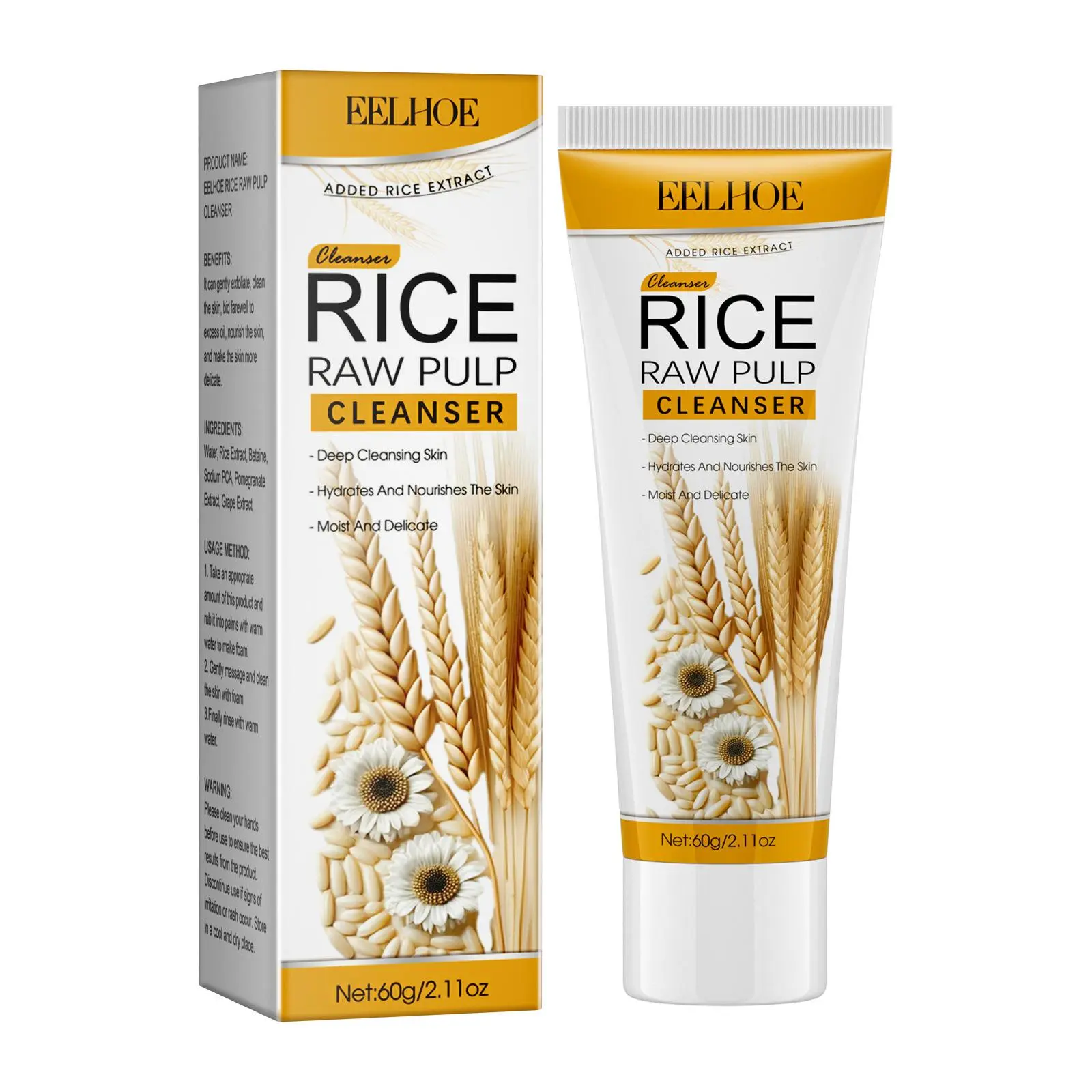 Rice Raw Pulp Extract Facial Cleanser, 1 Box Deep Cleansing Facial Cleanser, Moisturizing Facial Cleanser, Facial Cleanser for Women & Men, Skincare Gift for Teens