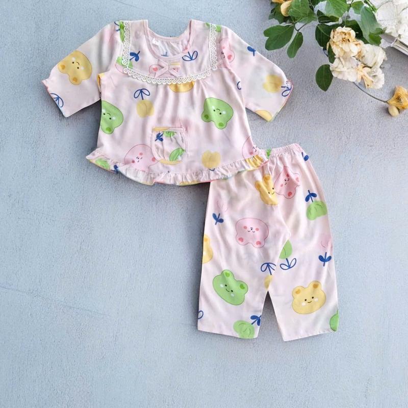 Bộ đồ tole cho bé gái 4 - 10kg, số 1-3, đồ ngủ bé gái, đồ bộ tole lanh bé gái dài, tay dài quần dài cổ tròn có nút bên vai, chất tole 2 da loại 1, mềm  mịn thoáng mát thấm hút mồ hôi to le