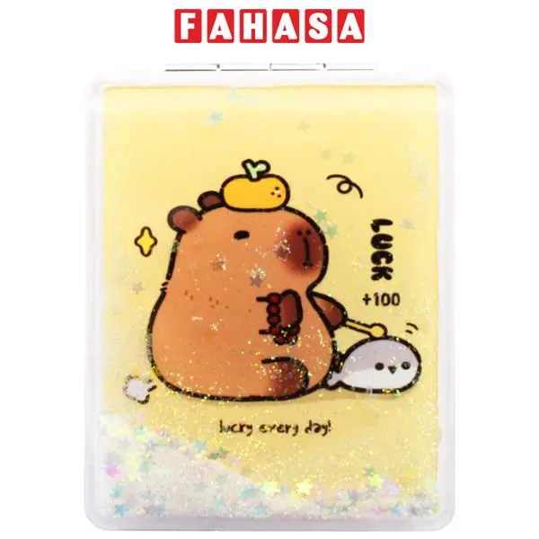 Gương Chữ Nhật Cầm Tay 2 Mặt Nhũ Kim Tuyến Hình Capybara - WanLongDa ZT185-2465H1 - Màu Vàng