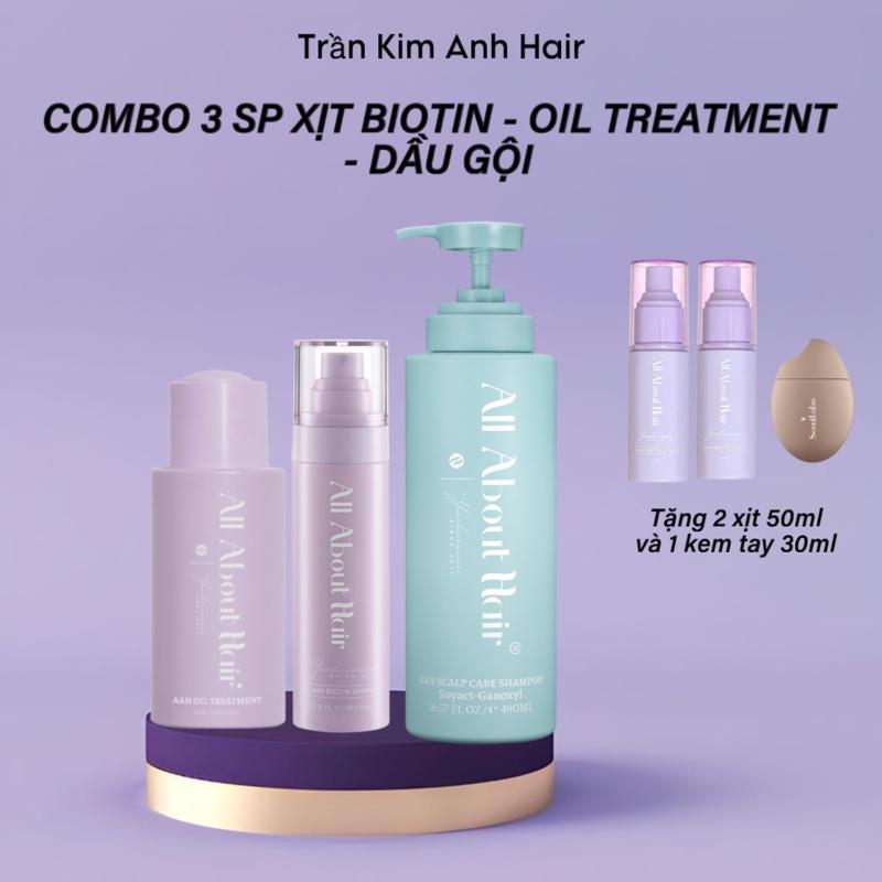 Combo Dầu Ủ Oil Treatment - Dầu Gội Và Xịt Biotin All About Hair 120ml - Dưỡng Tóc ( Tặng 2 Xịt 50ml và kem tay)