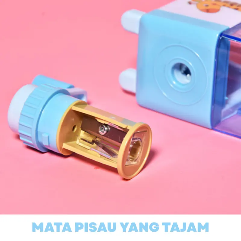 [READY] Aimilo Rautan Serutan Pensil Putar Gaya Kartun Sharpener Rautan Meja 4 Warna Plastik Pena Stationery 6
