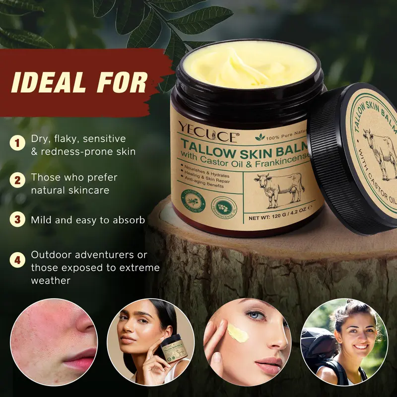 Tallow Skin Balm, Moisturizing Body Cream, Multipurpose Hydrating Body Cream, Moisturizer Suitable for The Whole Body, Brightening Firming Soothing Body Care Product for Women & Men, Cosmetic 5