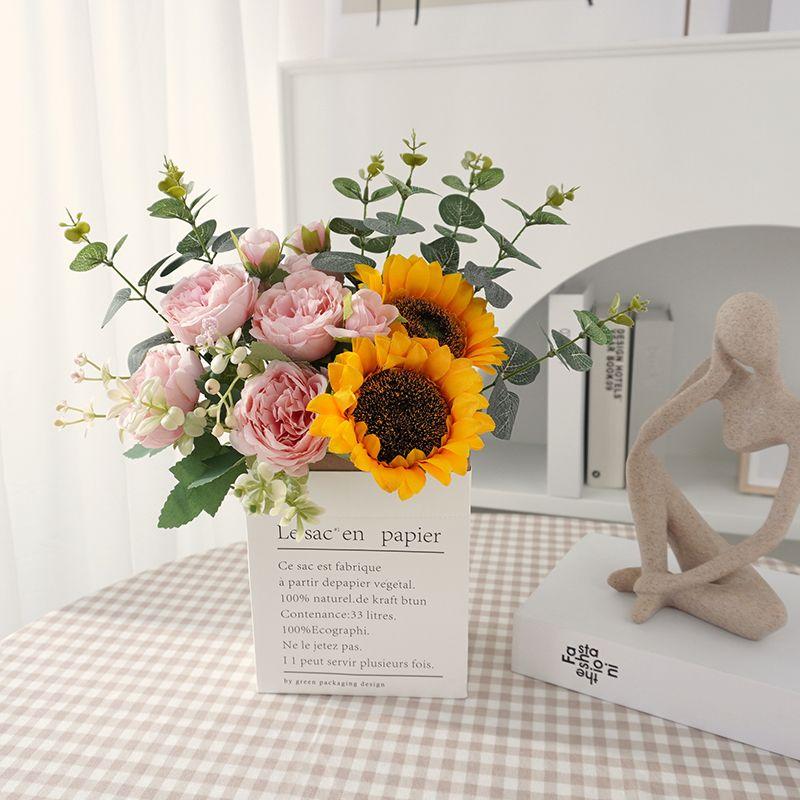 Product Introduction of [Hot sale in stores] Ins Style Sunflower Artificial Flowers Bouquet Home Decor Living Room Desktop Paper Bag Decoration Photo Props 12