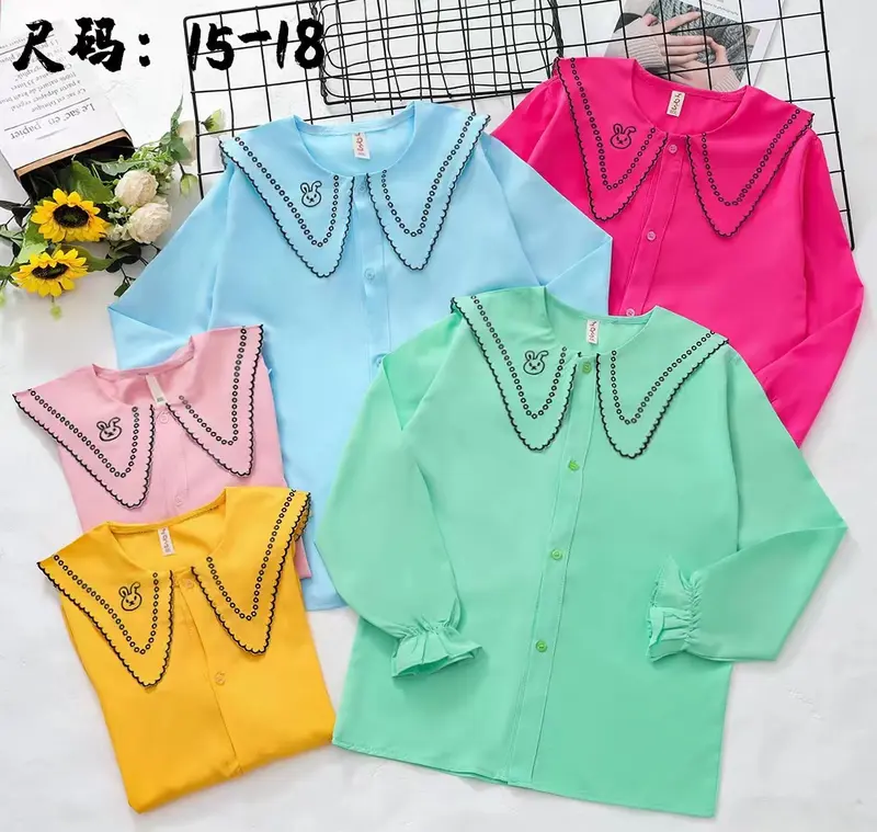 DYNA KIDS. Baju Atasan Kemeja Anak Perempuan 6-9 Tahun Motif Bordir Di Kerah Fashion 0