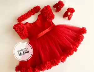 Dress Tutu Anak Perempuan Merah Elegan Gaun Pesta Ulang Tahun Bahan Tille Roberto Cavali Bando Gratis