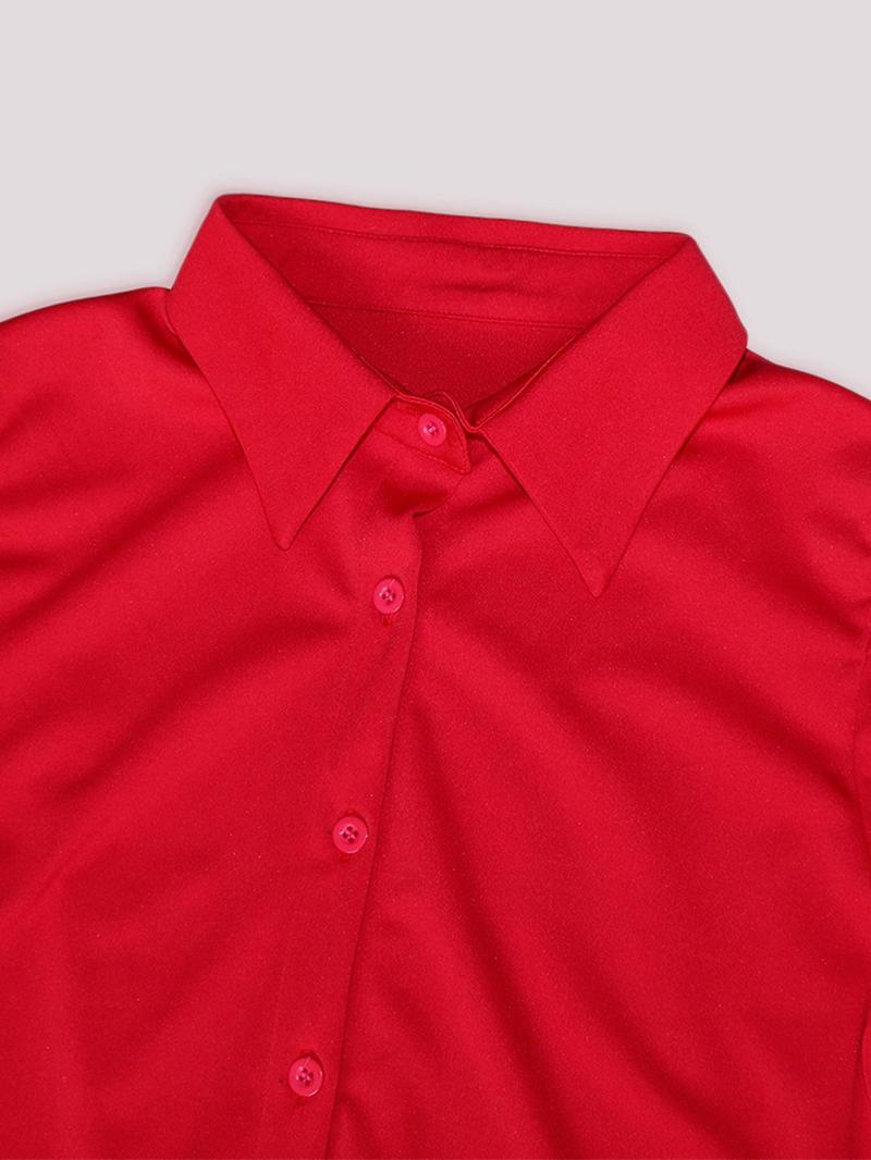 Product Introduction of Women's Plain Ruched Contrast Mesh Frill Trim Long Blouse, Casual Knot Front Puff Sleeve Button Front Top for Summer, Ladies Clothes for Daily Wear Valentine's Day, gift 4