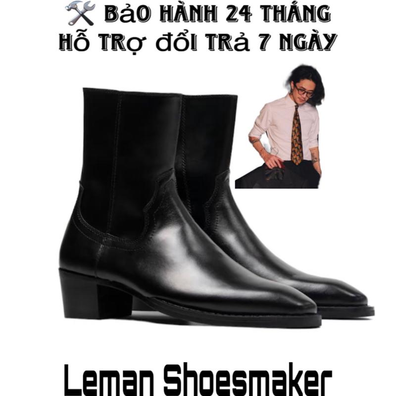 Zip boots Da bò Đế gỗ mũi tròn 5cm Chelsea Boots Nam GiàY