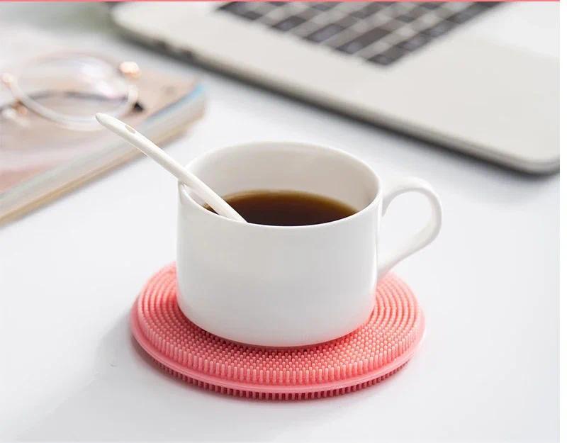 Product Introduction of 3Pcs Kitchen Cleaning Brush Silicone Dishwashing Brush Fruit Vegetable Cleaning Brushes Pot Pan Sponge Scouring Pads Table Mat 11