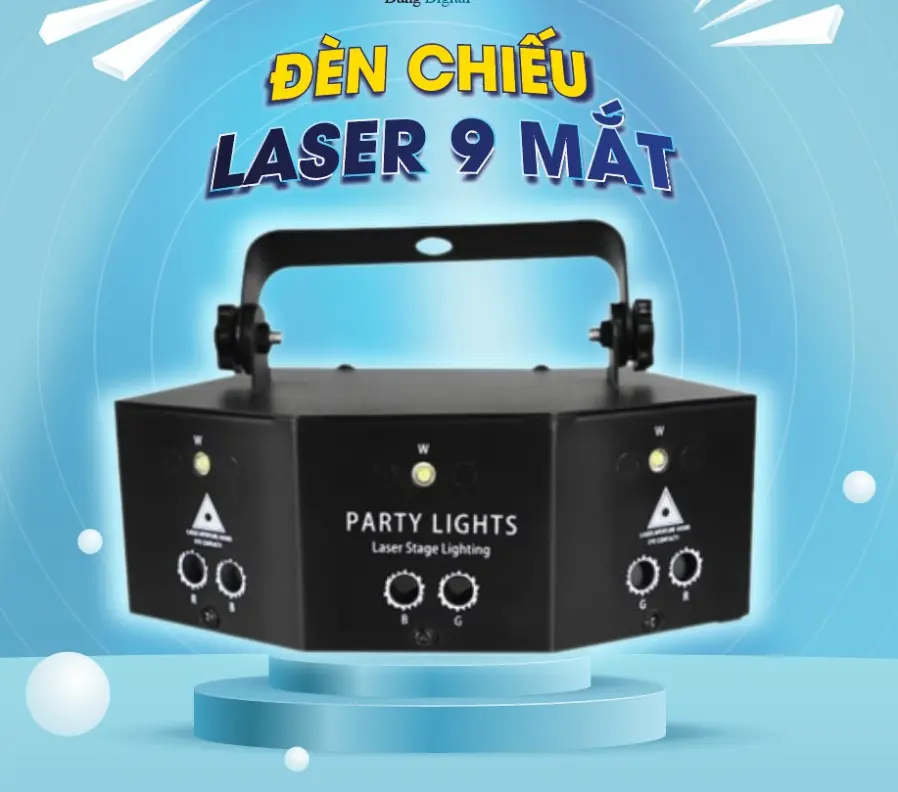 Đèn LED LASER 9 mắt cao cấp, cảm biến theo nhạc, có romot điều khiển chớp nháy theo nhạc