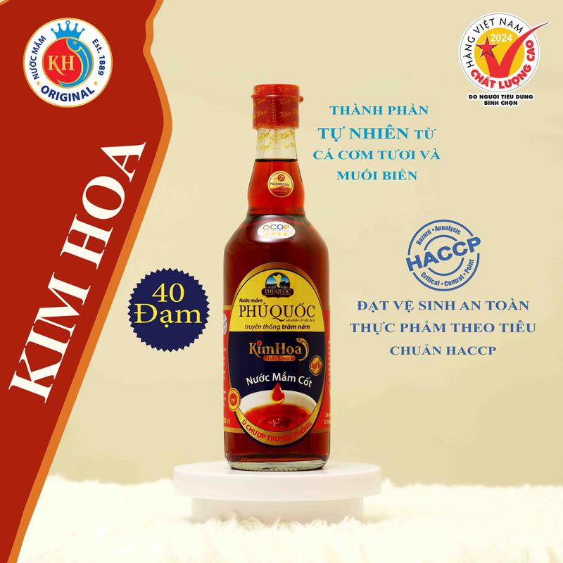 Nước mắm Truyền thống Phú Quốc Kim Hoa 40 đạm chai thủy tinh 520ml