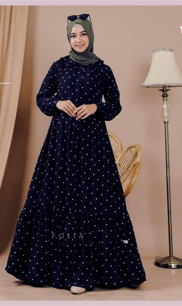 Gamis Polkadot Terbaru,Baju Muslim Wanita, Dress Wanita Kain Rayon High Panjang