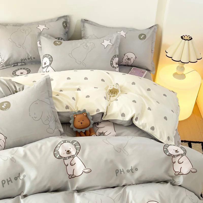 Product Introduction of EGW spring bedding set 3PCs cartoon Boys Girls bed linen Grey Lion pink bear pillowcase printed home linen for children kids 22