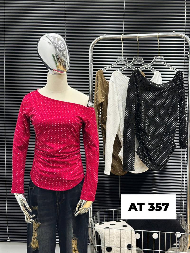 Product Introduction of TCSHOPJEAN Áo Thun Tay Dài Lệch Vai Bigsize Cao Cấp Lấp Lánh Ép Đá 55kg đến 90kg Có Nhún Eo AT 357 11