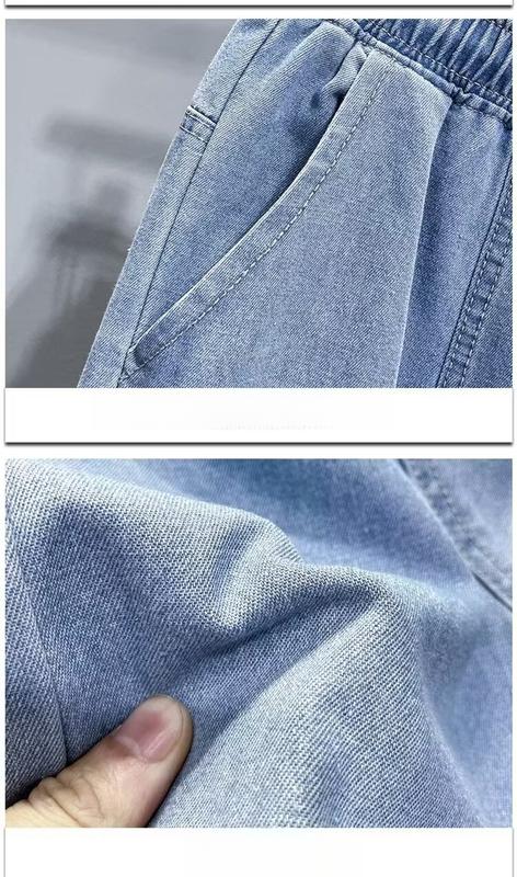 Product Introduction of Pocket Menswear Trouser Velvet Basic Low Waist Medium Straight Lingerie Zipper Human Elastic Waist Jeans Men'S Loose Harem Ankle-Length Pants Autumn Oversize Trendy Stitching All-Match Cropped Pants 28