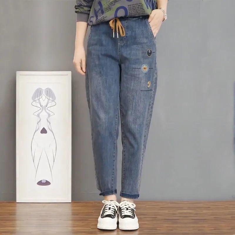 Quần Jean Co Giãn, Dành Cho Nữ, Hàng Mới Về Mùa Xuân Và Mùa Thu, Cạp Cao, Dáng Rộng Rãi Và Bó Sát, Phong Cách Thường Ngày Eo Co Giãn, Quần Cropped Harlan 3