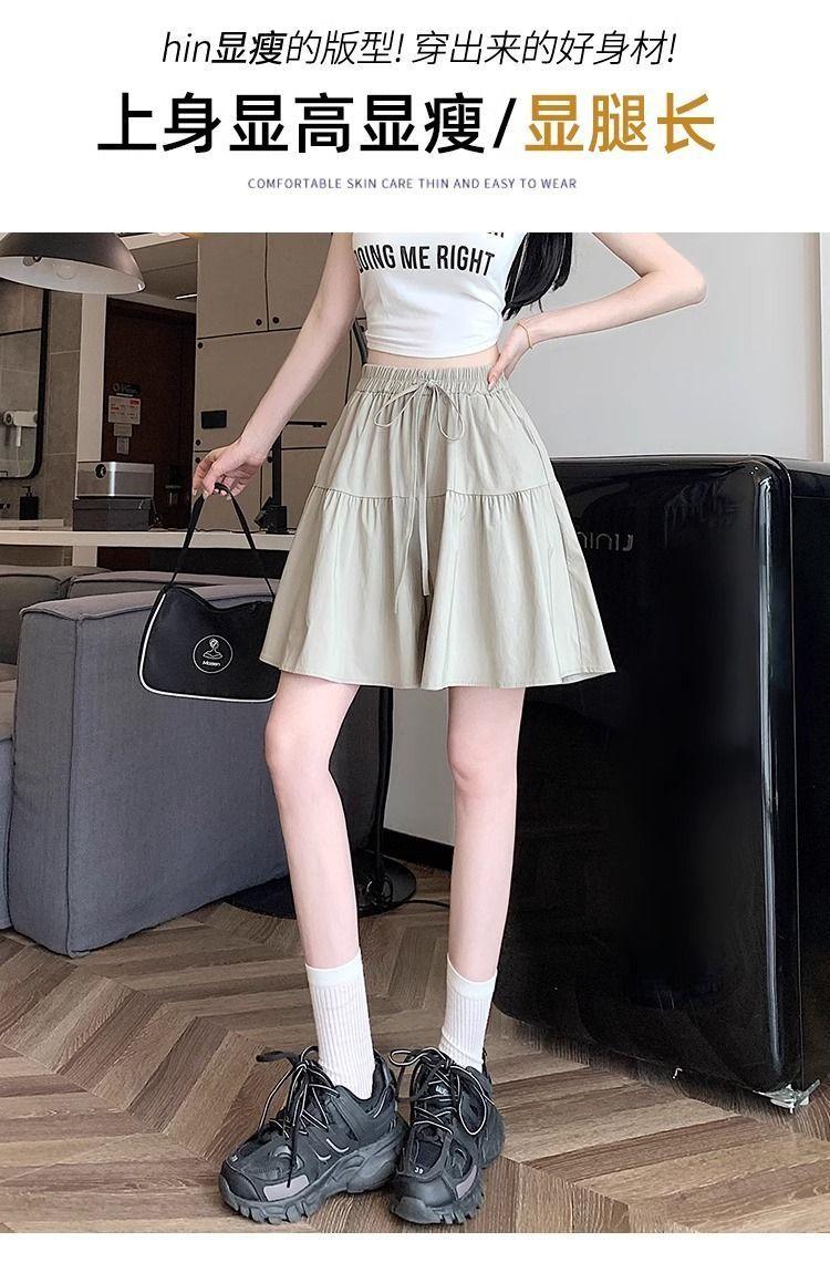 Product Introduction of [2380 People Collection] Idle Style Ice Silk Quick-Drying Wide Leg Culottes Shorts Women's Summer Thin plus Size Casual Shorts Pantskirt 7
