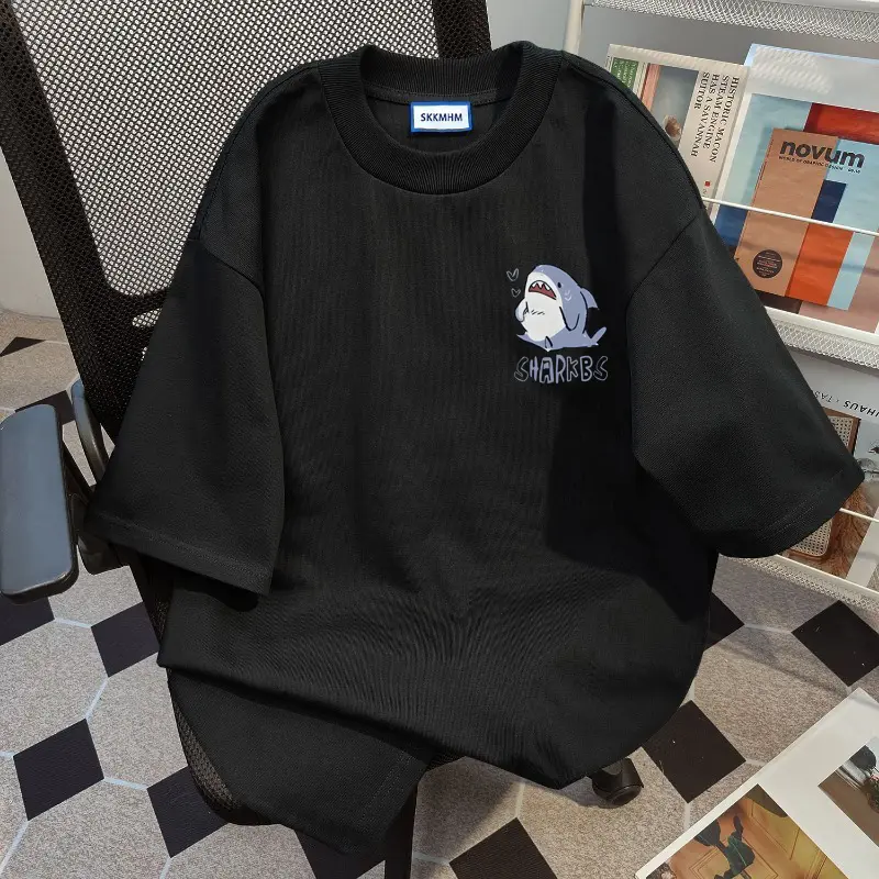Áo Ngoại Cỡ, 100% Cotton, In Hình Cá Mập Nhỏ Ngọt Ngào Và Dễ Thương, Dành Cho Phụ Nữ Và Unisex 1