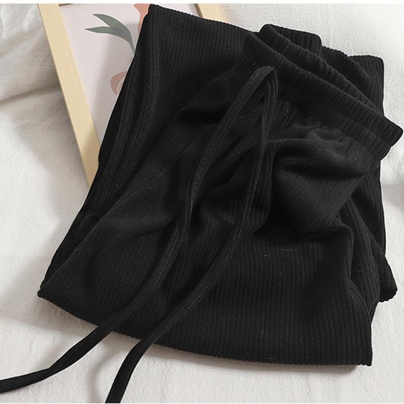 Quần Suông Nữ Dáng Dài Ống Rộng Lưng Cao Thun Gân Tăm Thời Trang 045 Nhung Ong Women Pants Đen 1