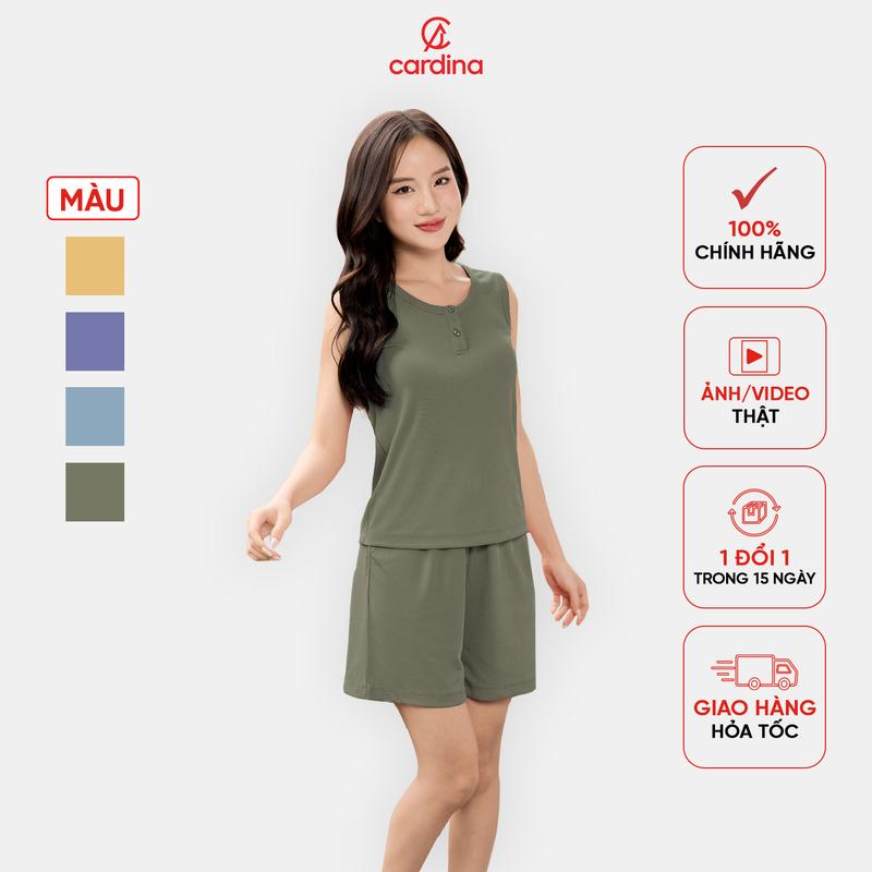 Đồ bộ sát nách mặc nhà nữ CARDINA chất liệu tăm lạnh cao cấp co dãn thoải mái phom dáng trẻ trung năng động Y25 5BFN05