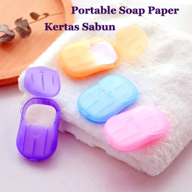 【Ready Stock Household】《 20PCS + BOX  》 Travel Disposable Soap Mini Paper Anti Virus Hand Wash Portable Sabun Tangan Kertas Melancong Washing