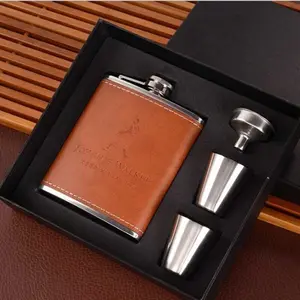 Botol Bir Hip Flask Kulit Leather 7 Oz with Shot Glass