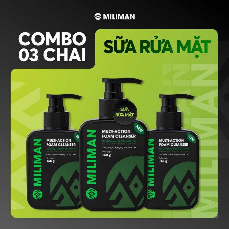 Combo 3 Chai Sữa Rửa Mặt Nam Công Nghệ Amino Acid Vector MILIMAN Multi-action Foam Cleanser 150ML Gel Rửa Mặt Serum