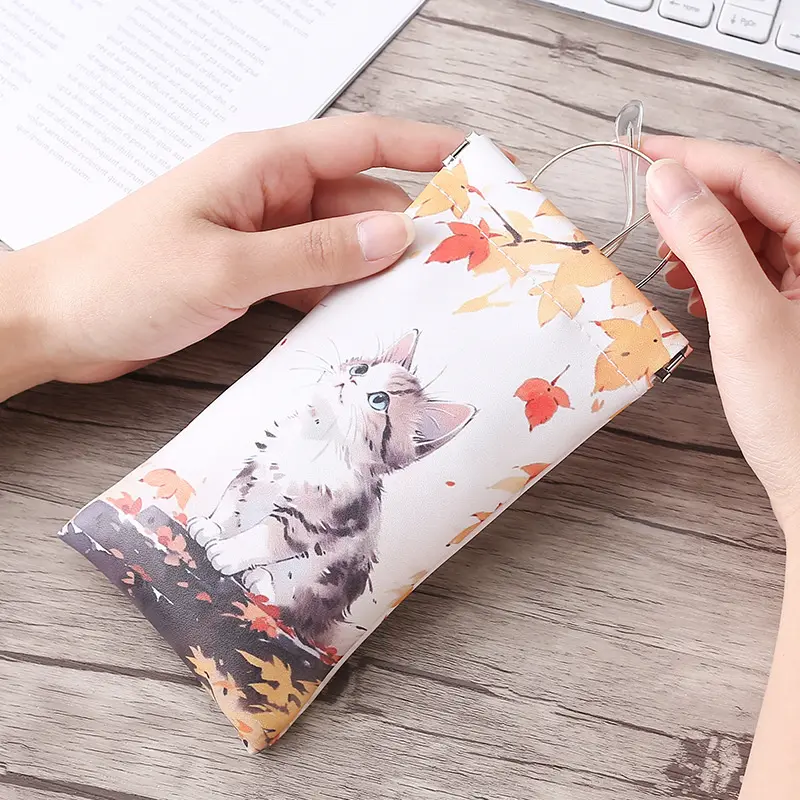 Túi Đựng Kính Hình Mèo Hoạt Hình, Đóng Tự Động, Làm Bằng Da PU, Túi Đựng Tiền Xu, Túi Bảo Vệ, Không Thấm Nước, Thích Hợp Để Bảo Vệ Kính Mắt, Hộp Đựng Bảo Vệ 1
