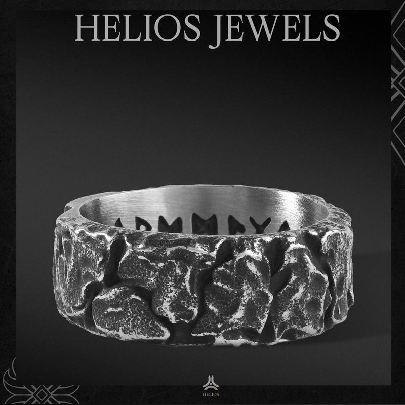 Nhẫn thời trang nam nữ Helios Rune Carv bạc cổ