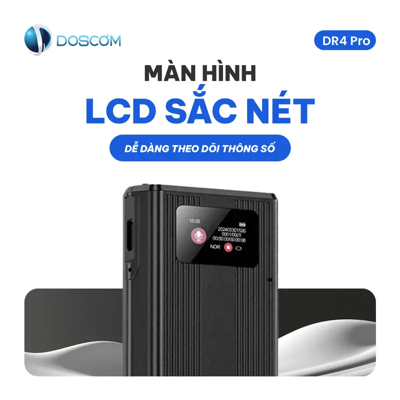 Thiết Bị Ghi Âm Thế Hệ Mới DR4 Pro DOSCOM D - Ghi Âm Liên Tục Thời Gian Dài, Chât Lượng Âm Thanh Sắc Nét máy  nhận diện giọng nói 3