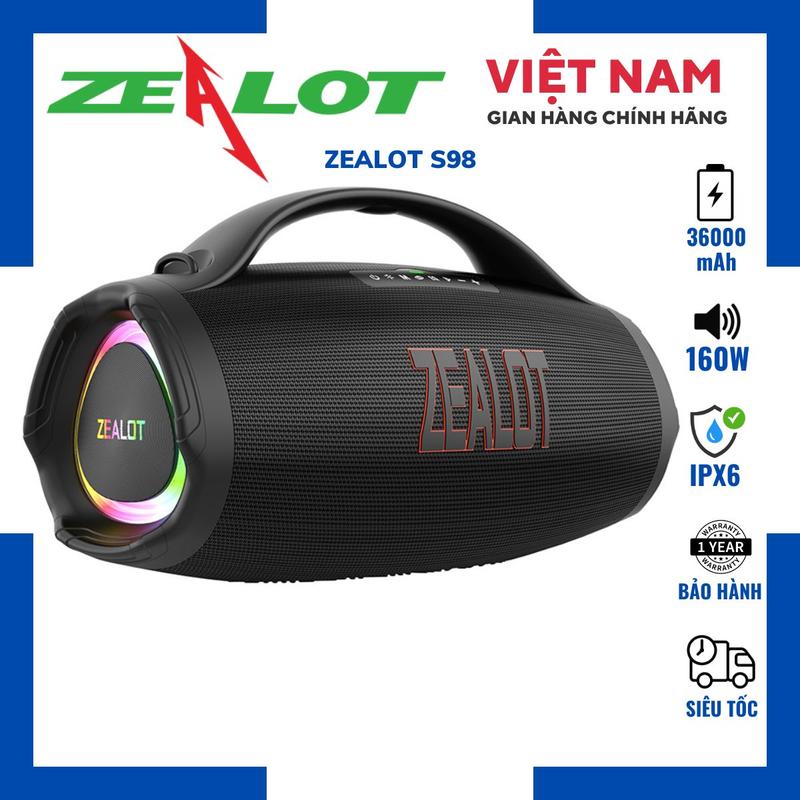  Loa Zealot S98 | Loa Bluetooth Zealot S98 Công Suất 160W Bass Mạnh Chống Nước IPX6 Pin 36000mAh Phát Nhạc 10 Giờ Cổng Sạc Type-C Nhập Khẩu Chính Hãng Bảo Hành 12T 1 Đổi 1 Trong 15 Ngày 