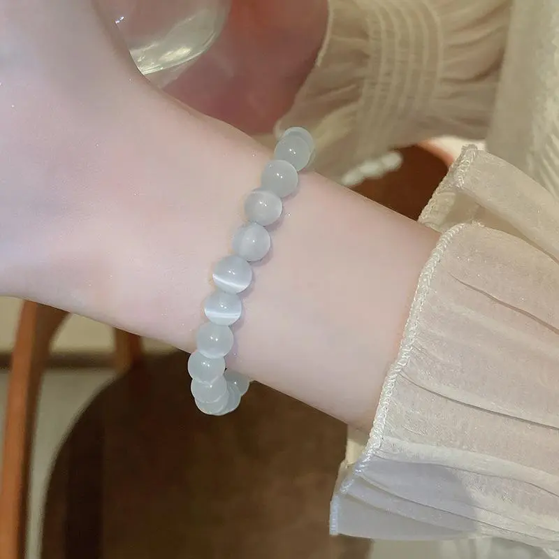 Vòng Tay Tròn Đính Cườm Selenite, Mắt Mèo, Phụ Kiện Thời Trang, Quà Tặng 1