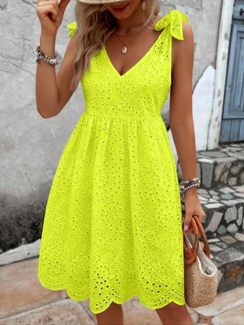 Product Introduction of Women's Plain Lace Trim Chiffon Dress, Elegant Sleeveless V Neck Short Dress for Summer, Ladies Clothes for Daily Wear 1