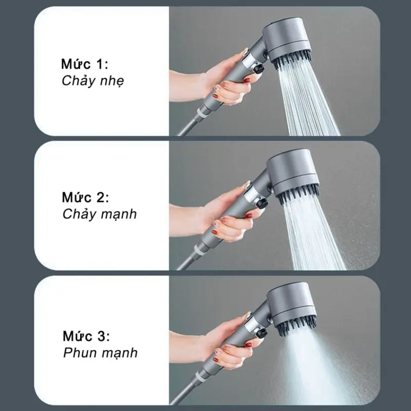 Vòi Hoa Sen, Vòi Nhà Tắm Tăng Áp Lực Nước Chất Liệu Mạ Inox Chống Gỉ Tay Cầm Đen Nhám 4 Chế Độ Xả Nước Dây 1,5m 6