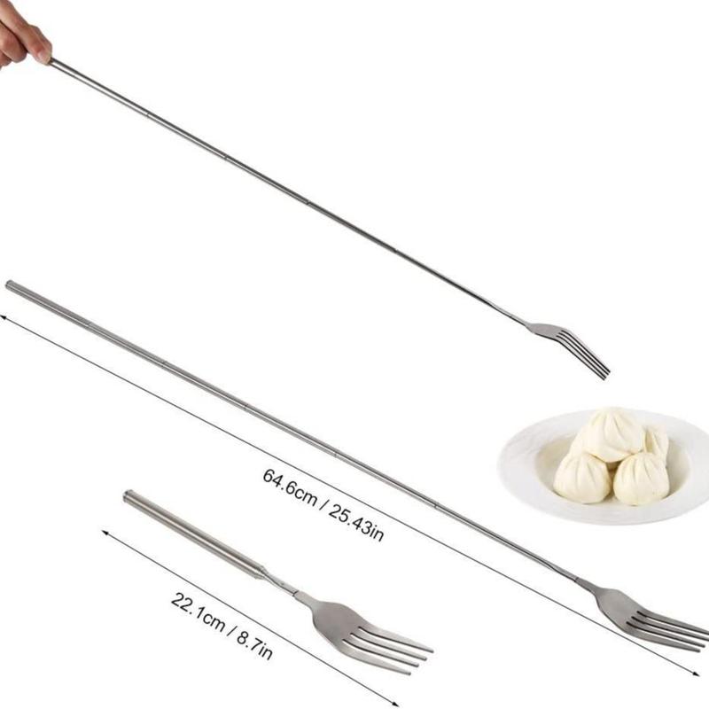 Western Style BBQ Dinner Fruit Dessert Long Handle Forks, 1 Count Stainless Steel Telescopic Fork, Dessert Fork For Home Kitchen, Cutlery & Tableware Supplies 3