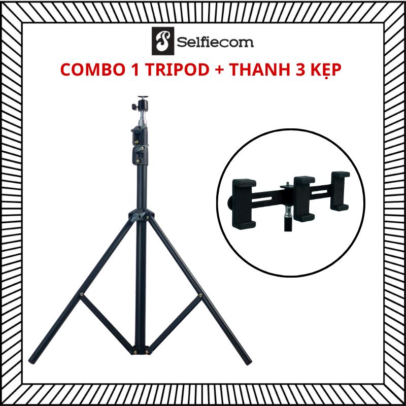 [HCM]Combo Gậy livestream Cao cấp + Thanh 3 kẹp điện thoại - Combo phụ kiện gắn được 3 điện thoại để livestream, quay video Selfie cùng lúc