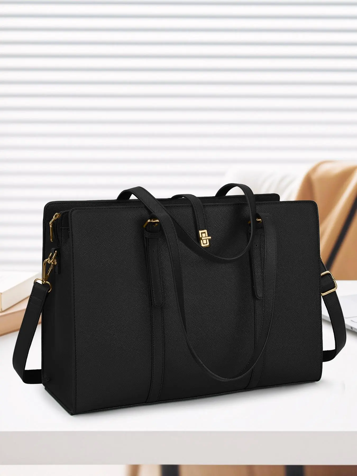 Women's Solid Color Large Capacity Tote Bag, Fashionable Waterproof Work Shoulder Bag, Professional Business Office Bag, Fashion Handbag