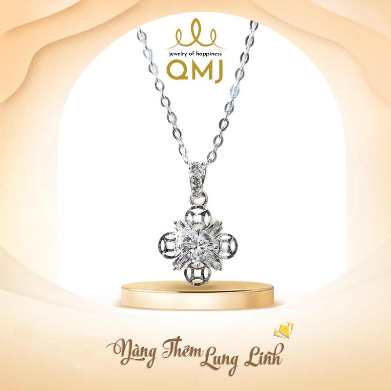  QMJ STORE - Q35 KIM TIỀN TỨ PHÚC Dây chuyền bạc ý 925 KIM TIỀN nạm đá cao cấp QMJ Q618 