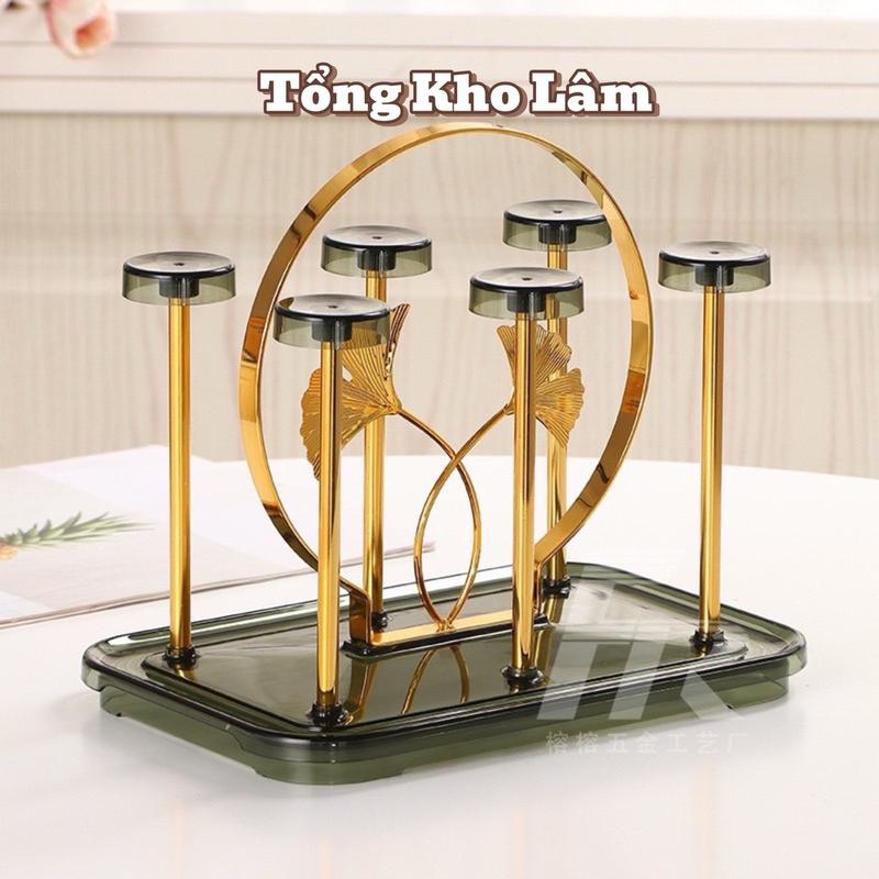 Khay Úp Cốc Ly Cao Cấp Inox Mạ Vàng Sang Trọng Phong Cách Hoàng Gia / Khay Úp Cốc 2 Lá