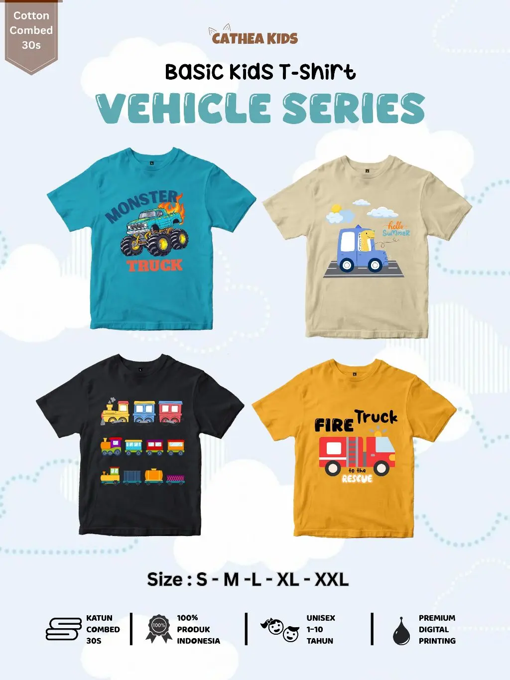 CATHEA KIDS VEHICLE KAOS ANAK UNISEX CEWEK COWOK 1-10TAHUN MOTIF KARTUN DAN GAME KEKINIAN