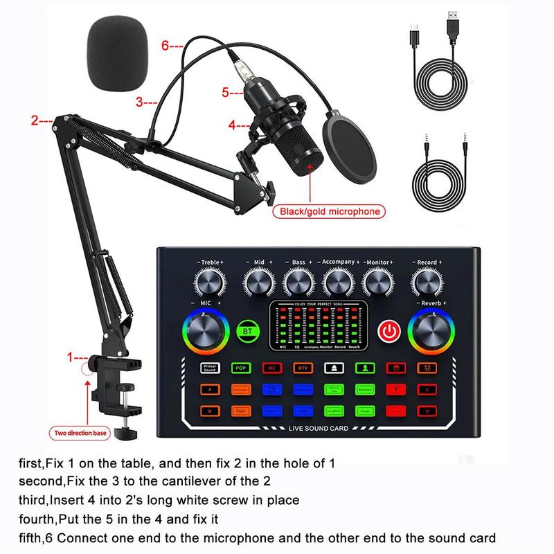 Professional Podcast Equipment Kit, Sound Card Kit, Microphone Kit, Live Broadcast Equipment for Music, Singing, Games, Live Broadcasting, Audio Interface 3