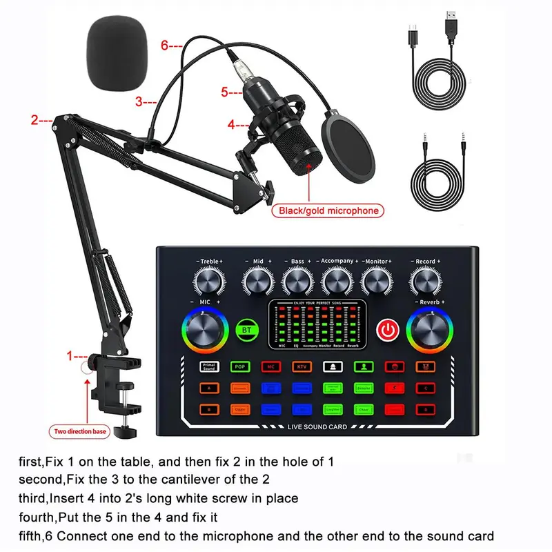 Professional Podcast Equipment Kit, Sound Card Kit, Microphone Kit, Live Broadcast Equipment for Music, Singing, Games, Live Broadcasting, Audio Interface 3