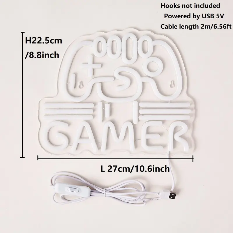 Game Controller Shaped Neon Sign, USB Powered Neon Light, Novelty Lighting for Gaming Room Game Zone Decoration, Home Decor 1