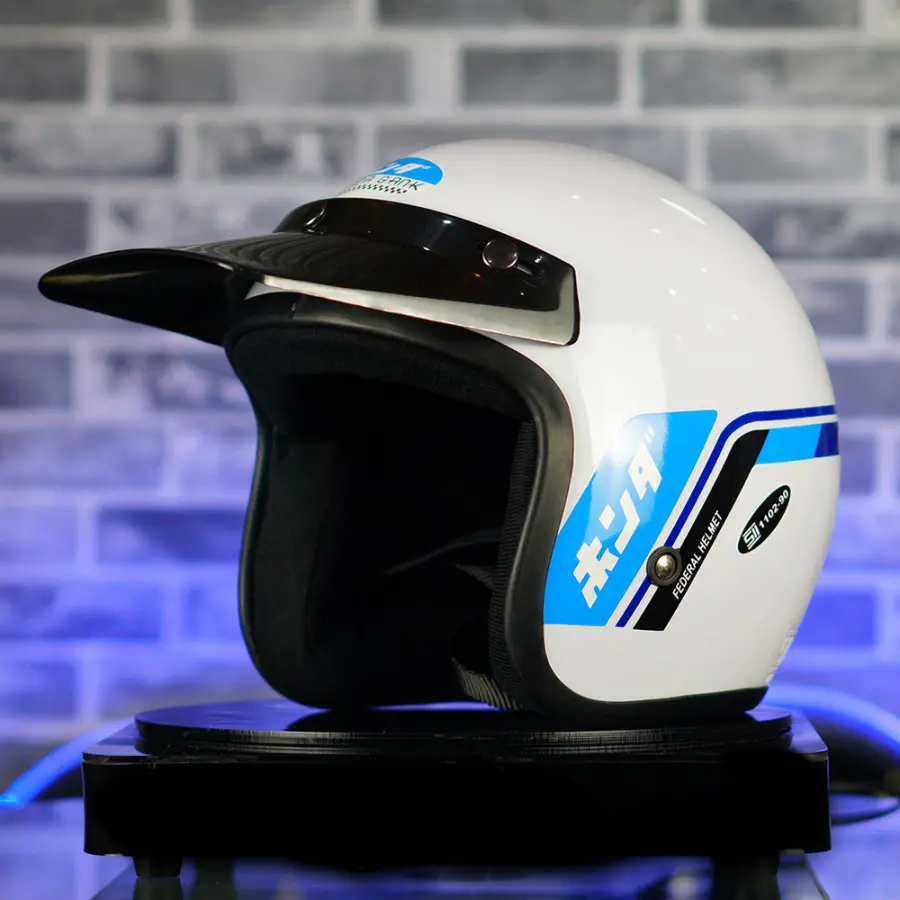 HELM BOGO RETRO MOTIF HONDA GANK FULLL LEHER KACA FLAT BLUE HELM PERIA DAN WNAITA DEWASA Motorcycle